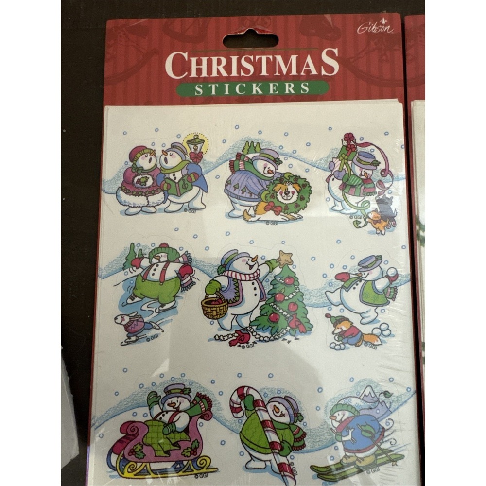 Gibson Vintage 1995 Stickers Holidays Christmas Snowman 5 Sheets